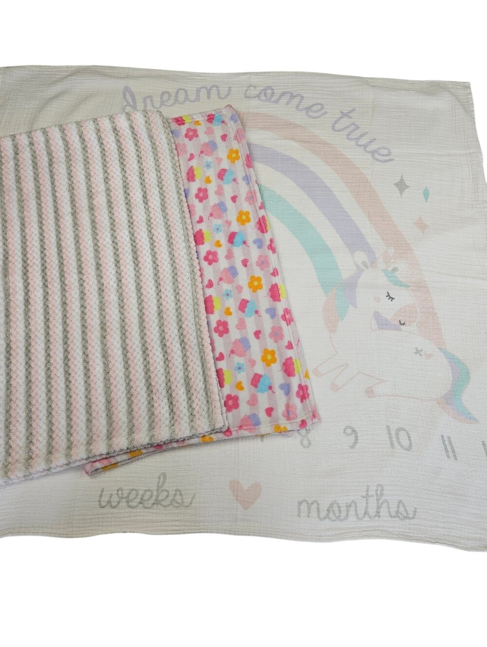 Unicorn Rainbow Baby Milestone Swaddle Blanket - Pink Set Of Three